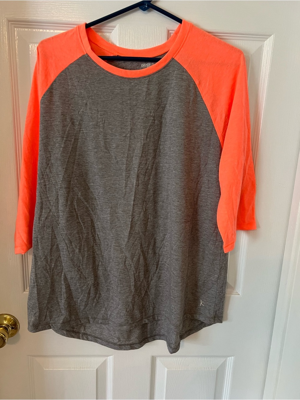 Danskin Now Gray and Neon Coral Raglan Tee